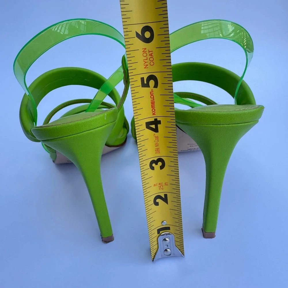 Jessica Simpson Krissta Green Transparent Asymmetrical Stiletto Slip On Size 8.5